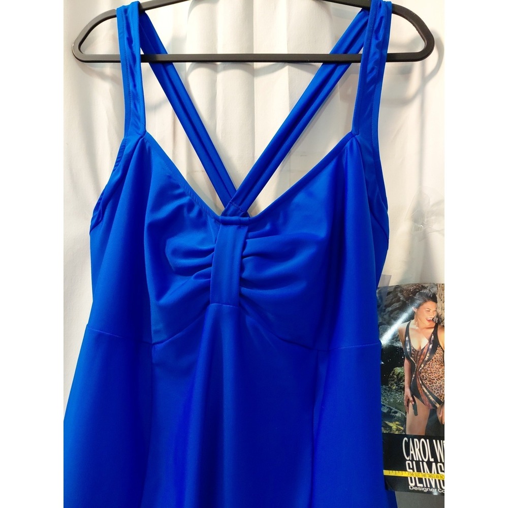 Vintage Carol Wior Swimsuit New One Piece Navy Blue Plus Sz 20 Takes Inches Off - Picture 2 of 16